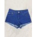 Fringe Button Pocket Women's Denim Shorts