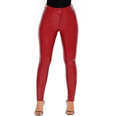 Plain PU Zipper Women's Casual Pants