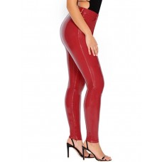 Plain PU Zipper Women's Casual Pants