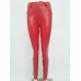 Plain PU Zipper Women's Casual Pants