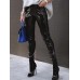 Plain PU Zipper Women's Casual Pants