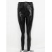 Plain PU Zipper Women's Casual Pants