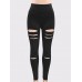 High Wasit Hole Plain Women's Leggings