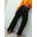 Buckle Chain Decorated Slit Plain Women's Casual Pants