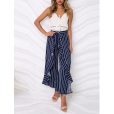 Falbala Stripe Wide Legs Women's Casual Pants