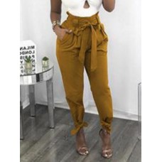 Plain Pocket Bandage Women's Casual Pants