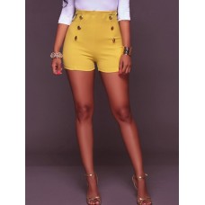 Hot Solid Color Button Zipper Shorts