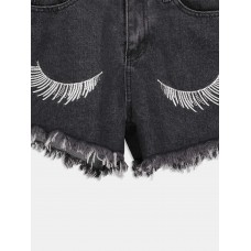 Ripped Embroidery Denim Women's Shorts