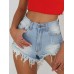 Middle Waist Worn Denim Women's Shorts