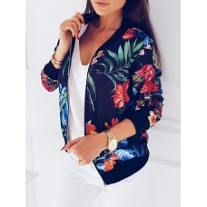 Floral Print Zipper Long Sleeves Women's Jacket