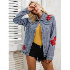 Casual Denim Pocket  Embroidery Women's Jacket