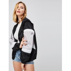 Black And White Zipper Long Sleeve Women's Jacket