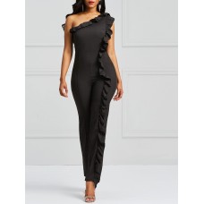 One Shoulder Ruffle Pencil Jumpsuit