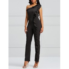 One Shoulder Ruffle Pencil Jumpsuit