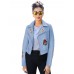 Floral Lapel Front Zipper PU jacket