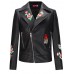 Floral Lapel Front Zipper PU jacket