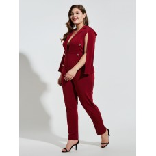 Button Plain Pencil Pants Jumpsuit