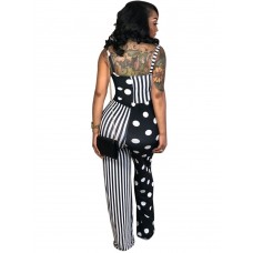 Polka Dot Stripe Splicing Jumpsuits