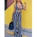 Stripe Wide Legs Lace-Up Women's Jumpsuits