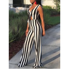 Stripe Wide Legs Lace-Up Women's Jumpsuits