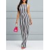 Stripe Wide Legs Lace-Up Women's Jumpsuits