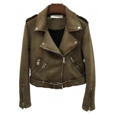 PU Front Zipper Lapel Jacket