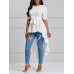 Scoop Patchwork Tie Front Ruffles Short Sleeve T-shirt