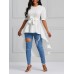 Scoop Patchwork Tie Front Ruffles Short Sleeve T-shirt