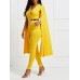 Plain V Neck Cape Women's Jumpsuit