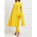 Plain V Neck Cape Women's Jumpsuit