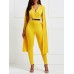 Plain V Neck Cape Women's Jumpsuit