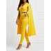 Plain V Neck Cape Women's Jumpsuit