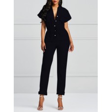 Pure Color Women's Sexy V-Neck Jumpsuit