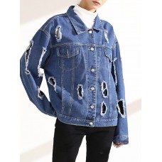 Hole Denim Loose Long Sleeve Women's Jacket