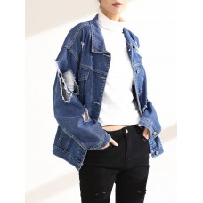 Hole Denim Loose Long Sleeve Women's Jacket