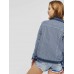 Stripe Lapel Double Pockets Women's Jacket