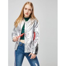 Glitter Zipper Up Long Sleeve Women's Jacket