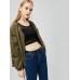 Army Green Zipper Round Neck Women's Jacket