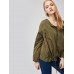 Army Green Zipper Round Neck Women's Jacket