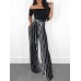 High-Waist Stripe Print Backless Lace-Up Jumpsuit