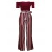 High-Waist Stripe Print Backless Lace-Up Jumpsuit