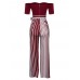 High-Waist Stripe Print Backless Lace-Up Jumpsuit