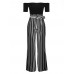 High-Waist Stripe Print Backless Lace-Up Jumpsuit