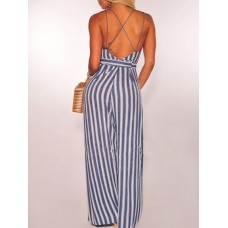 Front  Split Stripe Color Block Jumpsuit