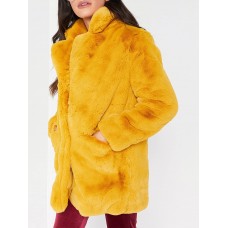 High Quality Pure Color Faux Fur Women's Overcoat