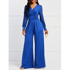 Plain Pleated Wide Legs Women's Jumpsuits