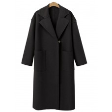 Notched Lapel Dual Pocket Belt Women's Long Overcoat