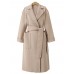 Notched Lapel Dual Pocket Belt Women's Long Overcoat