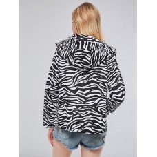 Zebra-Stripe Hooded Slim Fit Women's Jacket