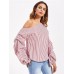 Asymmetric Shoulder Gathered Lantern Sleeve T-Shirt